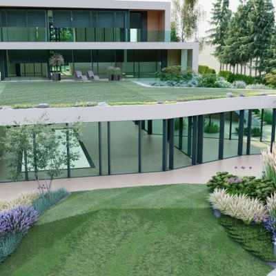 Ścieżka ogrodowa prowadząca nad jezioro - zagospodarowanie terenu Avangard Ogrody